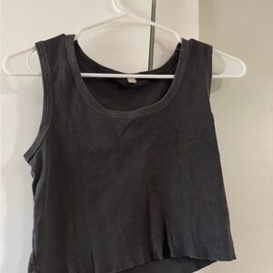 Dark Gray Elwood Sleeveless Ribbed Crop Tank Top